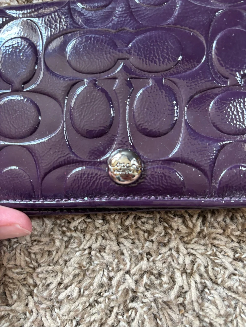 Coach Patent Leather Wristlet Phone Case in Deep Purple